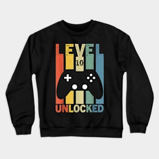 10th Birthday 10 Year old Level 10 Unlocked Video Gamer Crewneck Sweatshirt